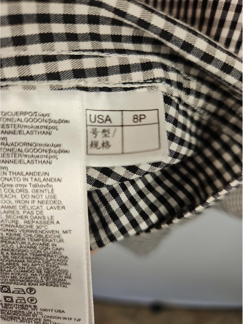 Brooks Brothers Petite 8P Gingham Blouse Black White Peter Pan Collar Stretch - Picture 8 of 9